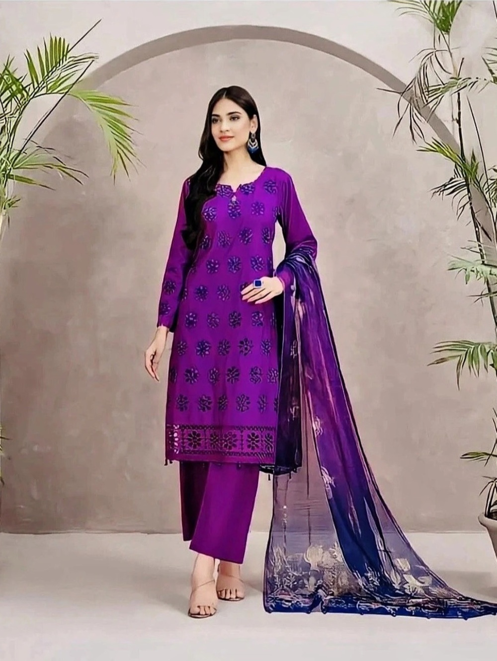 Purple Floral Kurta Set Like New